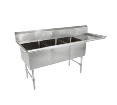 John Boos 3B244-1D24R-X 100" W Stainless Steel 16 Gauge 3-Compartment "B" Series Sink