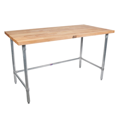 John Boos JNB05-X 96" W Wood Top Open with Side and Rear Crossrails Work Table
