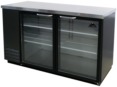 Akita AGBB-59 59" W Black Stainless Steel Top 2 Glass Doors with Lock Back Bar Cooler - 115 Volts