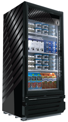 Akita AGM-10 9.43 Cu. Ft. Black 2 Hinged Glass Doors Two-Section Refrigerated Merchandiser - 115 Volts