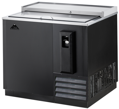 Akita ABC-36 36.77" W Black Stainless Steel Top 1 Locking Sliding Lid Bottle Cooler - 115 Volts