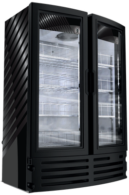 Akita AGM-21-C 42" W Black 2 Hinged Curved Glass Doors Two-Section Curved Front Refrigerated Merchandiser - 115 Volts