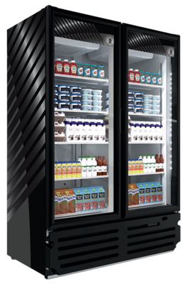 Akita AGM-43 41.7 Cu. Ft. Black 2 Hinged Glass Doors Two-Section Refrigerated Merchandiser - 115 Volts