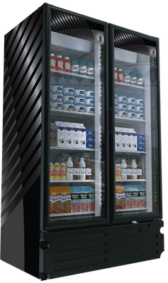 Akita AGM-37 37.4 Cu. Ft. Black 2 Hinged Glass Doors Two-Section Refrigerated Merchandiser - 115 Volts