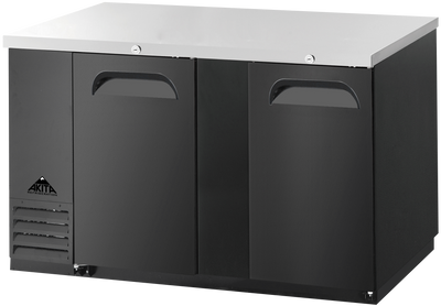 Akita ABBB-69 69.9" W Black Stainless Steel Top 2 Solid Doors with Lock Back Bar Cooler - 115 Volts