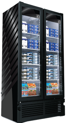 Akita AGM-26 26.1 Cu. Ft. Black 2 Hinged Glass Doors Two-Section Refrigerated Merchandiser - 115 Volts
