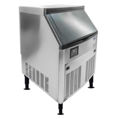 Omcan USA 47484 26" W Air Cooled Undercounter Stainless Steel Cube Style Ice Maker with Bin - 210 Lbs.