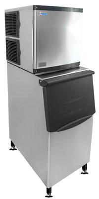 Omcan USA 47485 22" W Stainless Steel Cube Style Ice Maker with Bin - 350 Lbs.