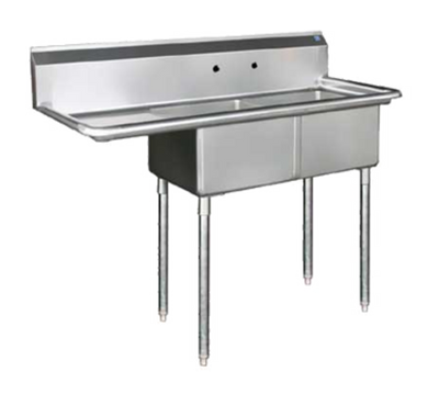 Blue Air BS2-18-12/L 57" W x 24" D x 44.5" H 2 Compartments Stainless Steel Legs Adjustable Feet Sink