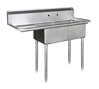 Blue Air BS2-18-12/L 57&quot; W x 24&quot; D x 44.5&quot; H 2 Compartments Stainless Steel Legs Adjustable Feet Sink