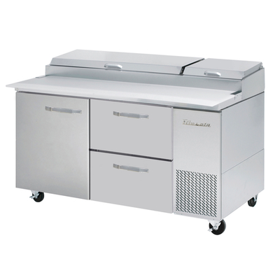 Blue Air BAPP67-D2R-HC 67" Side Mounted Stainless Steel Interior And Exterior Refrigerated Pizza Prep Table - 115V