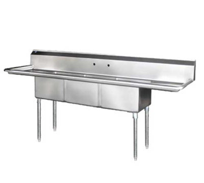 Blue Air BS3-24-14/2D 120" W x 30" D x 44.5" H 3 Compartments Stainless Steel Legs Adjustable Feet Sink