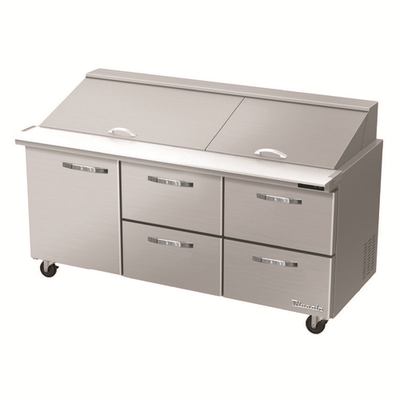 Blue Air BLMT72-D4RM-HC 72.38&quot;W Stainless Steel Exterior (4) Drawers Mega Top Sandwich Prep Table - 115 Volts