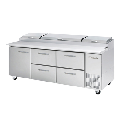 Blue Air BAPP93-D4RM-HC 93.25&quot; Side Mounted Stainless Steel Interior And Exterior Refrigerated Pizza Prep Table - 115V