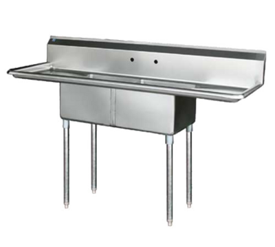 Blue Air BS2-18-12/2D 72&quot; W x 24&quot; D x 44.5&quot; H 2 Compartments Stainless Steel Legs Adjustable Feet Sink