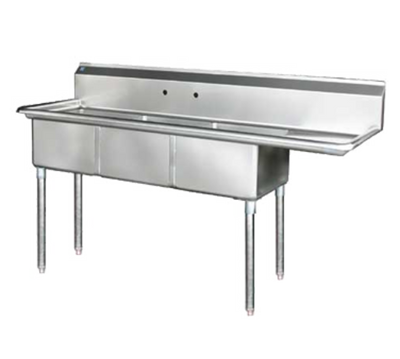 Blue Air BS3-18-12/R 75&quot; W x 24&quot; D x 44.5&quot; H 3 Compartments Stainless Steel Legs Adjustable Feet Sink
