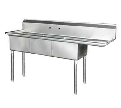 Blue Air BS3-18-12/R 75" W x 24" D x 44.5" H 3 Compartments Stainless Steel Legs Adjustable Feet Sink