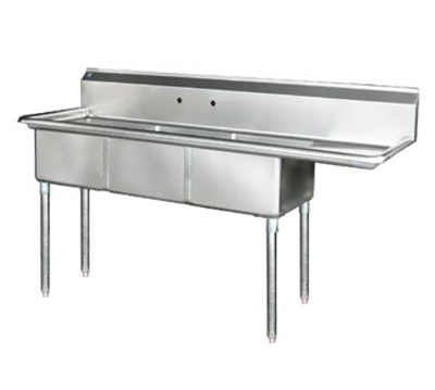 Blue Air BS3-18-12/R 75" W x 24" D x 44.5" H 3 Compartments Stainless Steel Legs Adjustable Feet Sink
