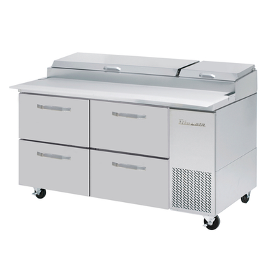 Blue Air BAPP67-D4-HC 67&quot; Side Mounted Stainless Steel Interior And Exterior Refrigerated Pizza Prep Table - 115V