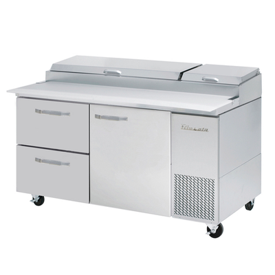 Blue Air BAPP67-D2L-HC 67" Side Mounted Stainless Steel Interior And Exterior Refrigerated Pizza Prep Table - 115V