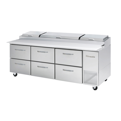 Blue Air BAPP93-D6-HC 93.25&quot; Side Mounted Stainless Steel Interior And Exterior Refrigerated Pizza Prep Table - 115V
