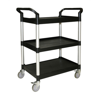 Thunder Group PLBC3316B 176 Lbs. Black Plastic 3-Tier Shelving Open Design Bus Cart