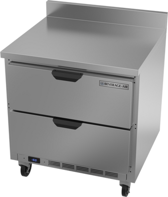 Beverage Air WTFD32AHC-2-FIP 32"W Two Drawer Stainless Steel Worktop Freezer With Foamed-In Place Backsplash
