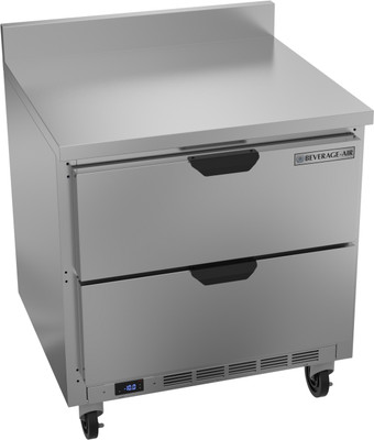 Beverage Air WTFD32AHC-2-FIP 32"W Two Drawer Stainless Steel Worktop Freezer With Foamed-In Place Backsplash