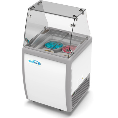 Koolmore KM-ICD-26SD-FG 26" W Top Sliding Glass Door 4 Tubs Ice Cream Dipping Display Cabinet with Sneeze Guard