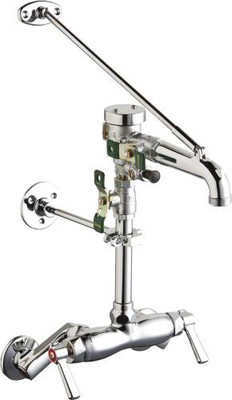 Chicago Faucets 445-PVBCP 7.25" W Polished Chrome Vacuum Breaker Wall Mounted Manual Faucet with Adjustable Centers
