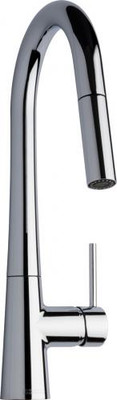 Chicago Faucets 434-ABCP 10.75" W Polished Chrome Tubular Brass Single Hole Deck Mounted High Arc Kitchen Faucet with Pull Down Spout