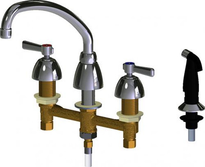 Chicago Faucets 200-AE35ABCP 10" W Polished Chrome Swing Deck Mounted Manual Faucet with 8" Centers