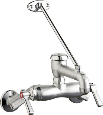 Chicago Faucets 445-VBRXKCRCF 6.31" W Rough Chrome Vacuum Breaker Wall Mounted Manual Faucet with Adjustable Centers