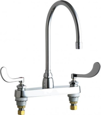 Chicago Faucets 1100-GN8AE35-317AB 10" W Polished Chrome Gooseneck Spout Deck Mounted Manual Faucet with 8" Centers