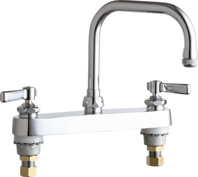 Chicago Faucets 527-XKABCP 10" W Polished Chrome Double Joint Deck Mounted Manual Faucet with 8" Centers