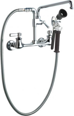 Chicago Faucets 509-GVBL12XKCAB 8" W Polished Chrome Swing Pre-Rinse fitting with Adjustable Centers