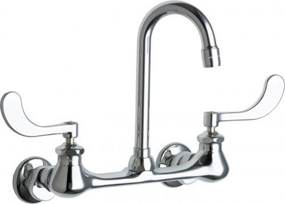 Chicago Faucets 631-E35ABCP Wall-Mounted Manual Kitchen Sink Faucet with Adjustable Centers