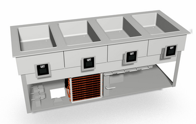 Duke HCF-4 4-Pan Stainless Steel Dual Temperature Hot or Cold or Freeze Drop-In Food Well Unit