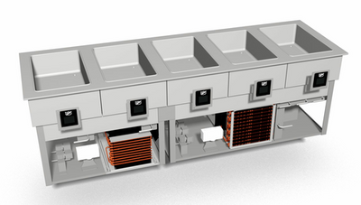 Duke HCF-5 5-Pan Stainless Steel Dual Temperature Hot or Cold or Freeze Drop-In Food Well Unit - 208 Volts