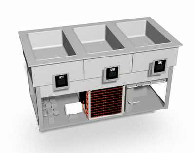 Duke HCF-3 3-Pan Stainless Steel Dual Temperature Hot or Cold or Freeze Drop-In Food Well Unit