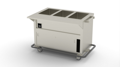 Duke EPW-3-CBPG 46" W Stainless Steel 3 Pan Mobile Enclosed Shelf Base Thurmaduke Ganged Waterless Well Steamtable