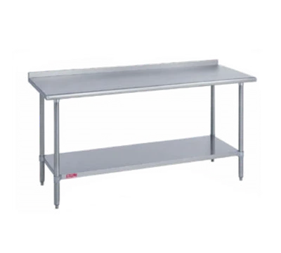 Duke 314-24132-2R 24" D x 132" W Stainless Steel Work Table with Undershelf and 1.5" Backsplash
