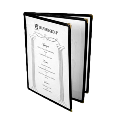 Thunder Group PLMENU-L3BL Black Plastic Laminate 3-Page Book Fold Menu Cover