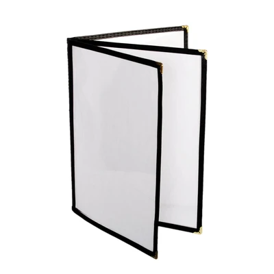 Thunder Group PLMENU-L3BL Black Plastic Laminate 3-Page Book Fold Menu Cover