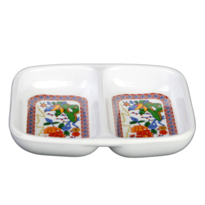 Thunder Group 1102TP 2 Oz. Melamine 2-Wells Rectangular Peacock Twin Sauce Dish