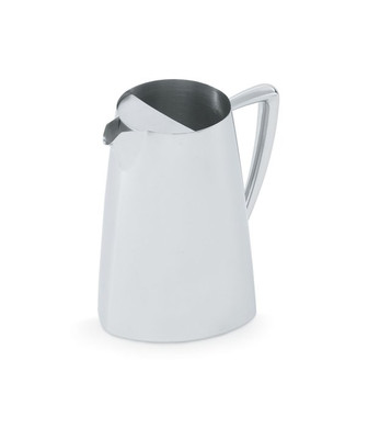 Vollrath 46206 2.3 Qt. (2L) 7 1/8" H Mirror-Finish 18/8 Stainless Steel Triangular Body Design Triennium Water Pitcher with Ice Guard