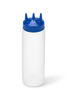 Vollrath 3324-1344 24 Oz. Wide Mouth Clear Bottle With Blue Cap Traex Tri Tip Squeeze Bottle