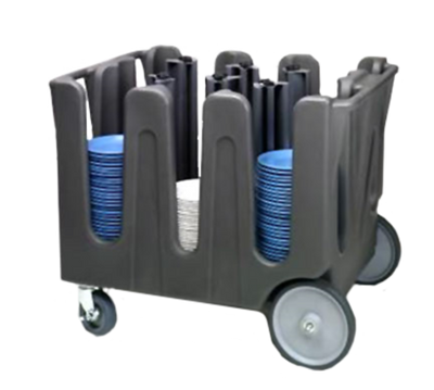 Vollrath ADC-10 40"W x 30"D x 31-1/16"H Gray (9) Stacks Round Plates Dual Side Handles Vinyl Cover (4) Casters (2) Braked Traex Adjustable Dish Caddy