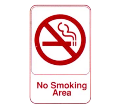 Vollrath 5643 9" x 6" White on Black No Smoking Area Sign