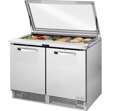 True TFP-48-18M-FGLID-HC~SPEC3 SPEC SERIES 48.13" W Stainless Steel 2-Section with 4 Drawers Sandwich and Salad Unit - 115 Volts